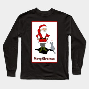 Santa and his cat. Merry Christmas! Santa is getting a present. Christmas Greetings. Long Sleeve T-Shirt